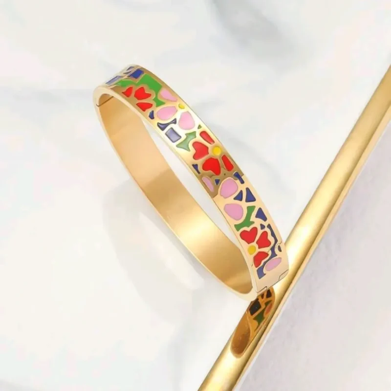 Enamel bangle - Colorful Flowers