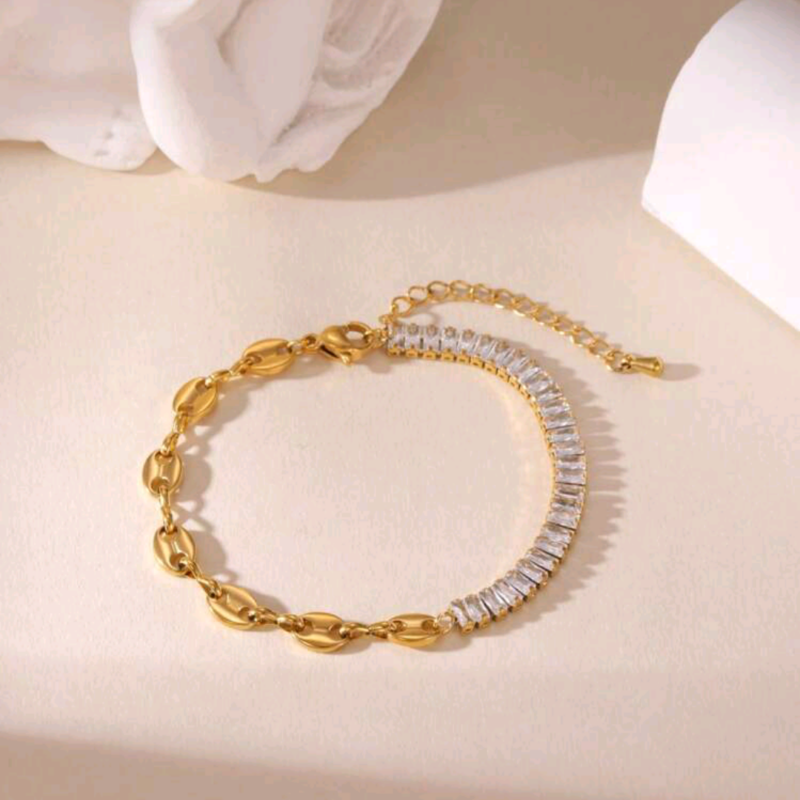 Half zirconia half chain bracelet