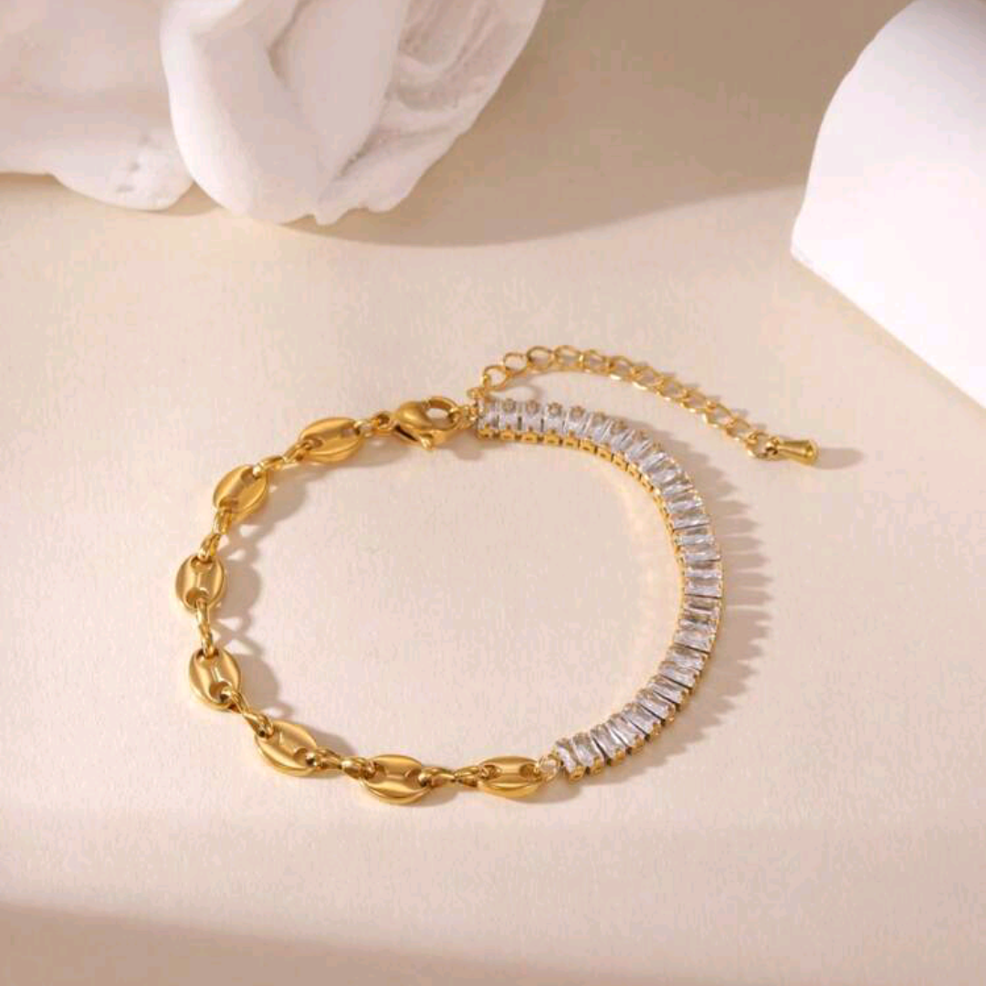 Half zirconia half chain bracelet